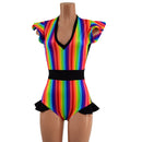 Rainbow Stripe Flip Sleeve Paneled Romper - Coquetry Clothing