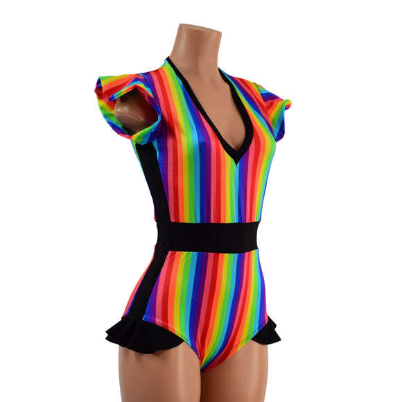 Rainbow Stripe Flip Sleeve Paneled Romper - Coquetry Clothing