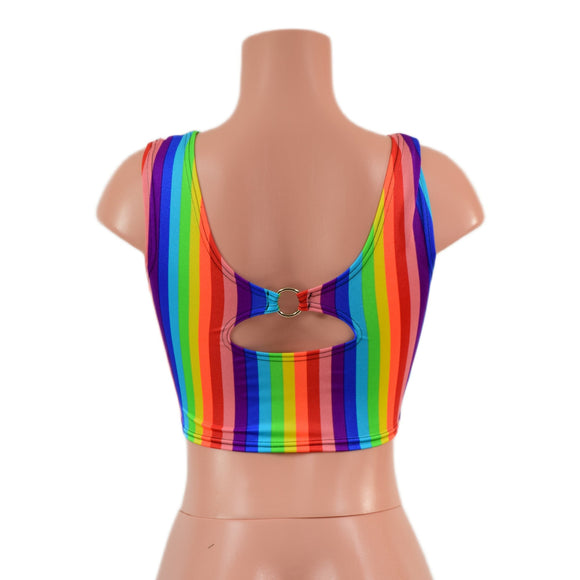 Rainbow Stripe High Or Low Reversible Cutout Oring Mini Crop - Coquetry Clothing