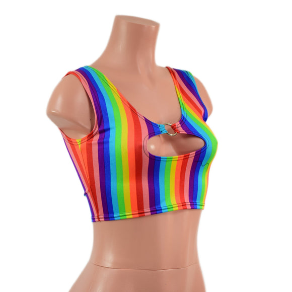 Rainbow Stripe High Or Low Reversible Cutout Oring Mini Crop - Coquetry Clothing