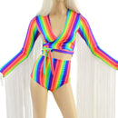 Rainbow Wrap and Tie Crop Top with 30" Fringe & Siren Shorts - Coquetry Clothing