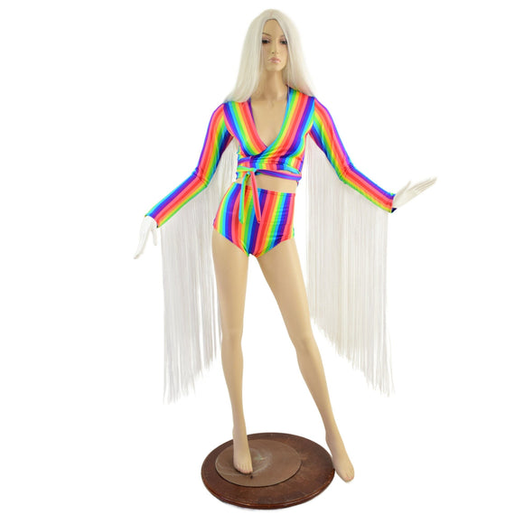Rainbow Wrap and Tie Crop Top with 30" Fringe & Siren Shorts - Coquetry Clothing