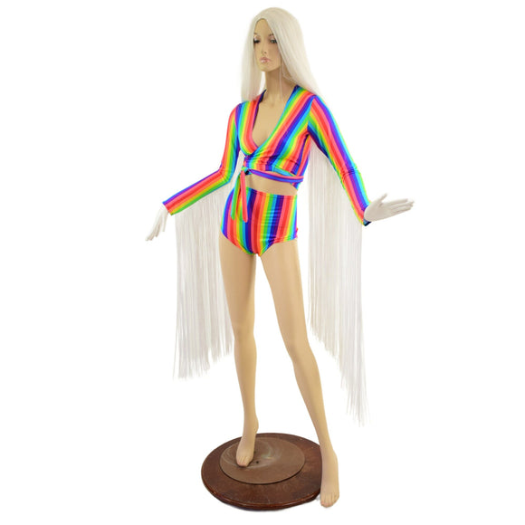 Rainbow Wrap and Tie Crop Top with 30" Fringe & Siren Shorts - Coquetry Clothing