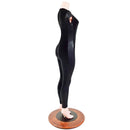 READY to SHIP Black Velvet Catsuit with Black Mystique Side Panels and Plunging V Neckline - Coquetry Clothing