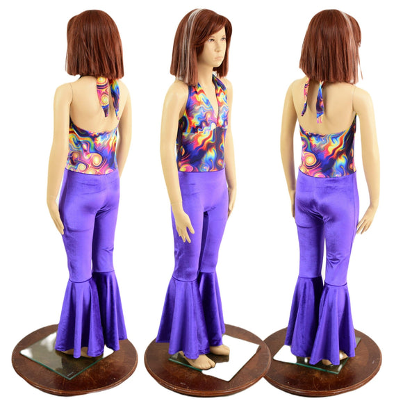 Ready to Ship Girls Monroe Style Bell Bottom, Tie Back Halter Catsuit - Coquetry Clothing