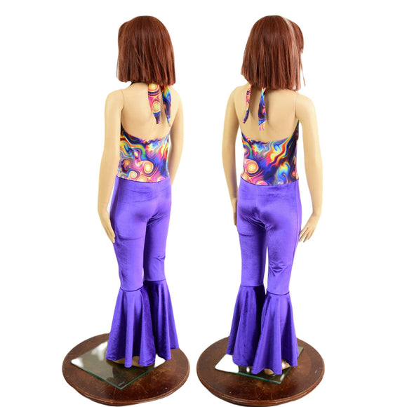 Ready to Ship Girls Monroe Style Bell Bottom, Tie Back Halter Catsuit - Coquetry Clothing