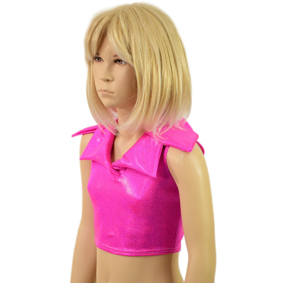Ready to Ship Girls Neon Pink Sparkly Jewel Sleeveless Showtime Crop Top - Coquetry Clothing