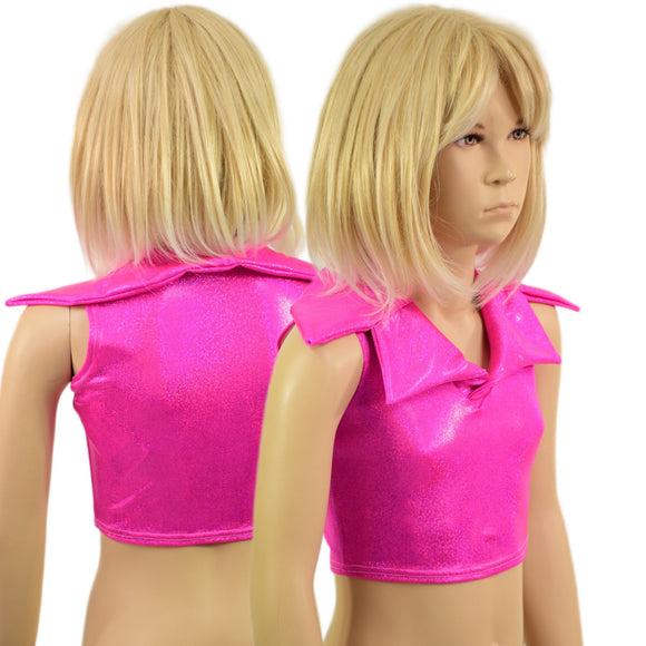 Ready to Ship Girls Neon Pink Sparkly Jewel Sleeveless Showtime Crop Top - Coquetry Clothing
