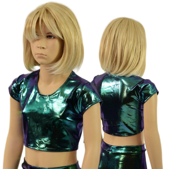 Ready to Ship Girls Scarab Holographic Cap Sleeve Crop Top - Coquetry Clothing
