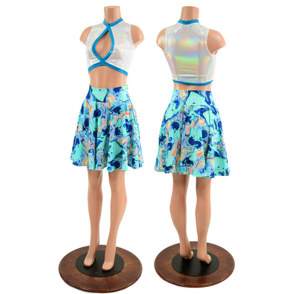Ready to Ship Lapis Lagoon Pocket Skater Skirt Large - Coquetry Clothing