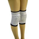 Ready to Ship Mens or Womens Silver on White Shattered Glassand Black Wrestling Knee Pad Covers Small/Medium - Coquetry Clothing