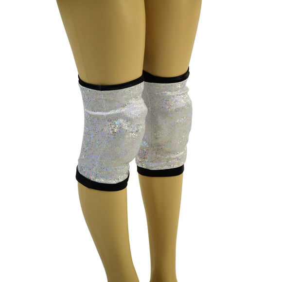 Ready to Ship Mens or Womens Silver on White Shattered Glassand Black Wrestling Knee Pad Covers Small/Medium - Coquetry Clothing