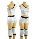 Ready to Ship Mens or Womens Silver on White Shattered Glassand Black Wrestling Knee Pad Covers Small/Medium - Coquetry Clothing