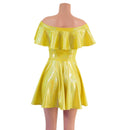 Ready to Ship Off Shoulder Belle Skater Dress with Ruffle in Yellow Sparkly Jewel XS - Coquetry Clothing
