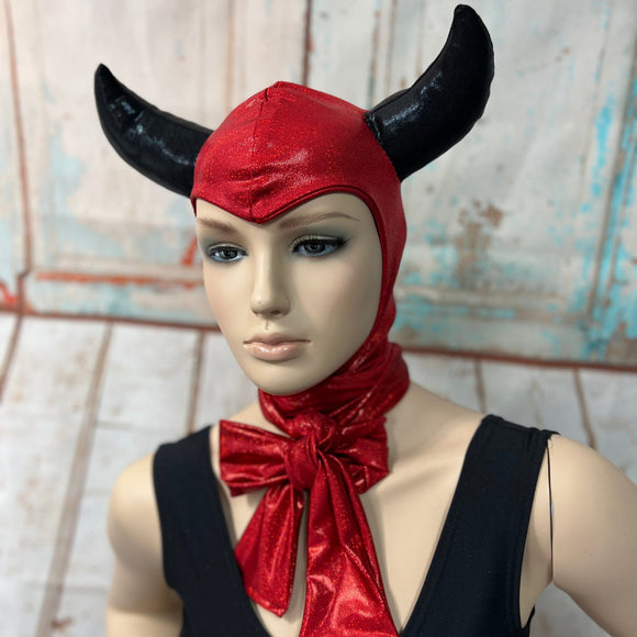 Red and Black Devil Bonnet Hood - Coquetry Clothing