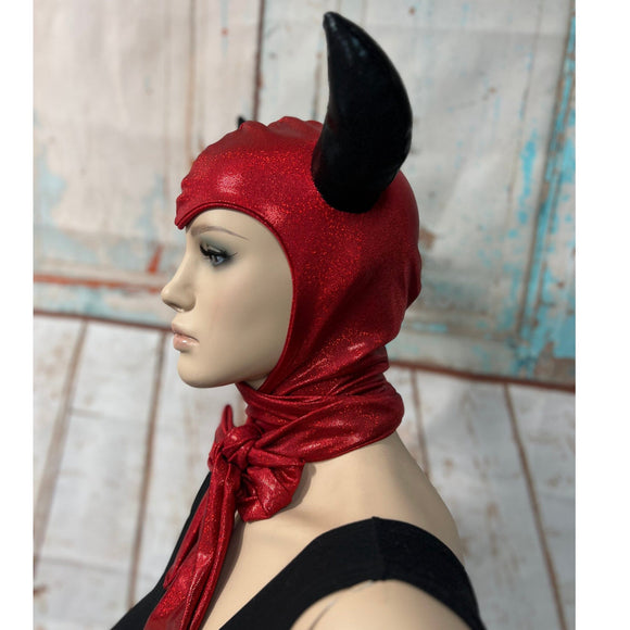 Red and Black Devil Bonnet Hood - Coquetry Clothing
