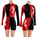 Red and Black Harlequin Romper with White Diamonds - Coquetry Clothing