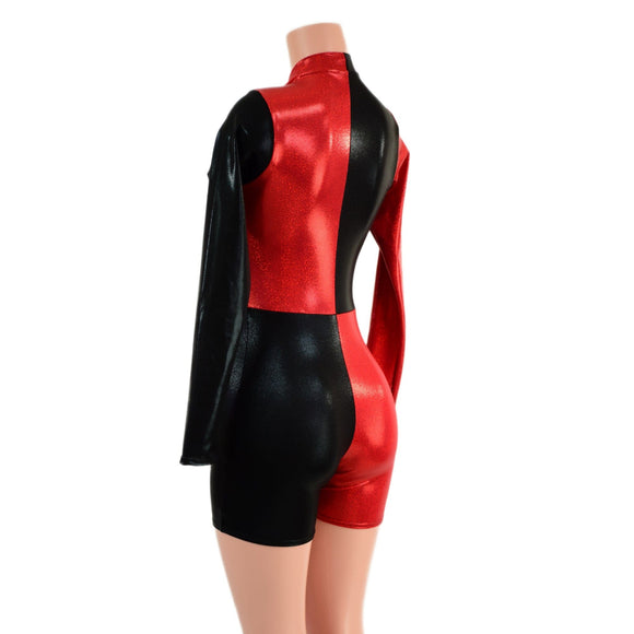 Red and Black Harlequin Romper with White Diamonds - Coquetry Clothing