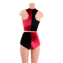 Red and Black Velvet Harlequin Siren Shorts & Crop Set - Coquetry Clothing