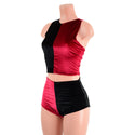 Red and Black Velvet Harlequin Siren Shorts & Crop Set - 3