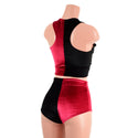 Red and Black Velvet Harlequin Siren Shorts & Crop Set - 2
