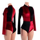 Red and Black Velvet Quad Color Blocked Stella Romper - Coquetry Clothing