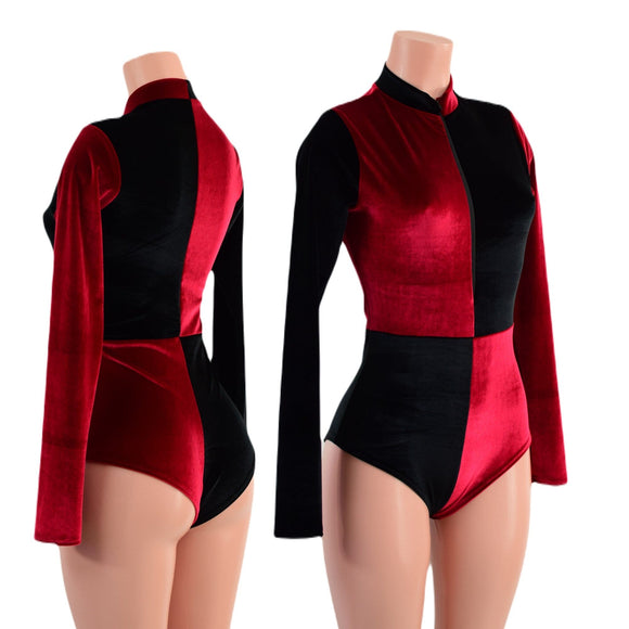 Red and Black Velvet Quad Color Blocked Stella Romper - Coquetry Clothing