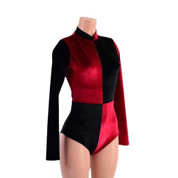 Red and Black Velvet Quad Color Blocked Stella Romper - Coquetry Clothing