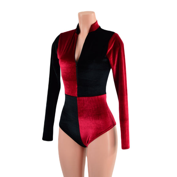 Red and Black Velvet Quad Color Blocked Stella Romper - Coquetry Clothing