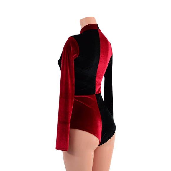 Red and Black Velvet Quad Color Blocked Stella Romper - Coquetry Clothing