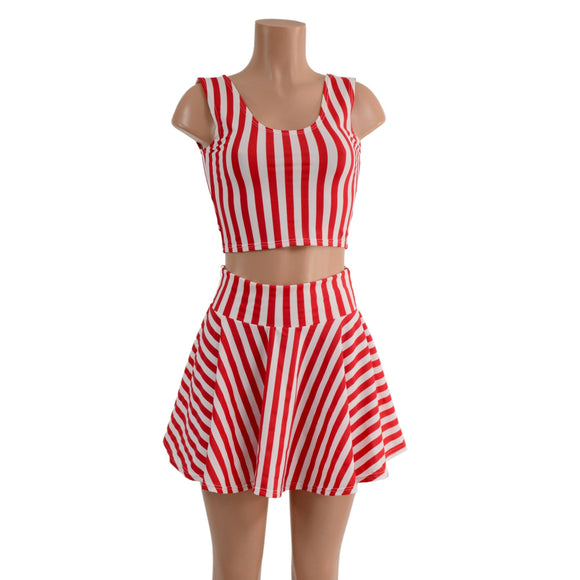 Red and White Circus Stripes 15" Circle Cut Skirt OR Top READY to SHIP - Coquetry Clothing