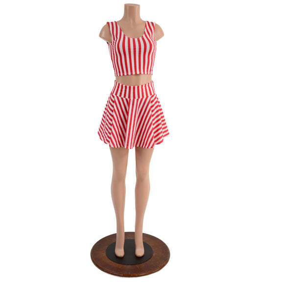 Red and White Circus Stripes 15" Circle Cut Skirt OR Top READY to SHIP - Coquetry Clothing