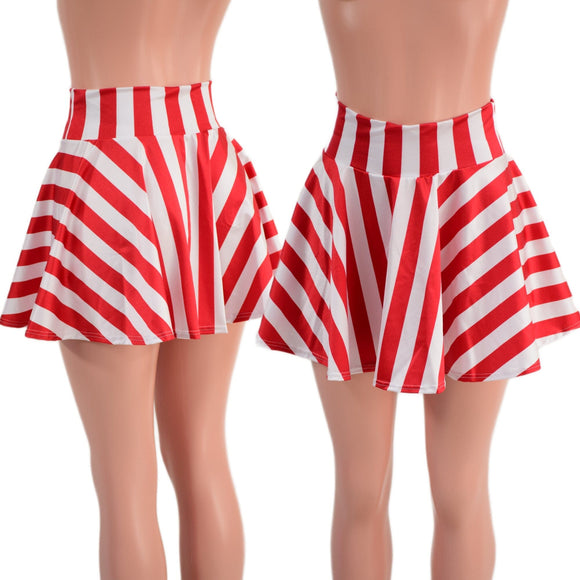 Red and White Stripe Circle Cut Mini Skirt - Coquetry Clothing