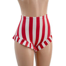 Red and White Stripe High Waist Siren Shorts with Ruffled Leg - Coquetry Clothing