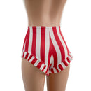 Red and White Stripe High Waist Siren Shorts with Ruffled Leg - Coquetry Clothing