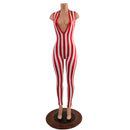 Red and White Stripe Plunging V Catsuit - Coquetry Clothing