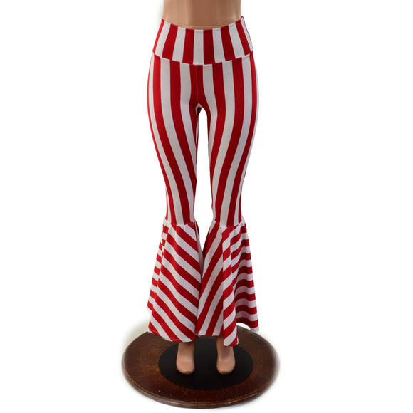 Red and White Striped High Waist Bell Bottom Flares - Coquetry Clothing