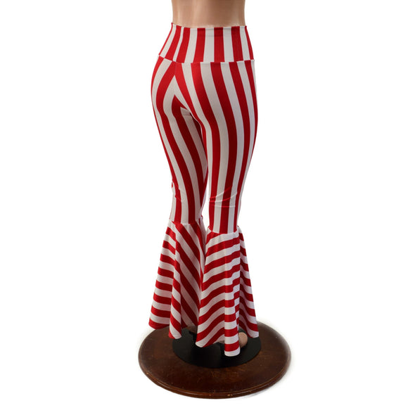 Red and White Striped High Waist Bell Bottom Flares - Coquetry Clothing