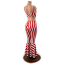 Red and White Striped High Waist Bell Bottom Flares and Starlette Bralette Set - Coquetry Clothing