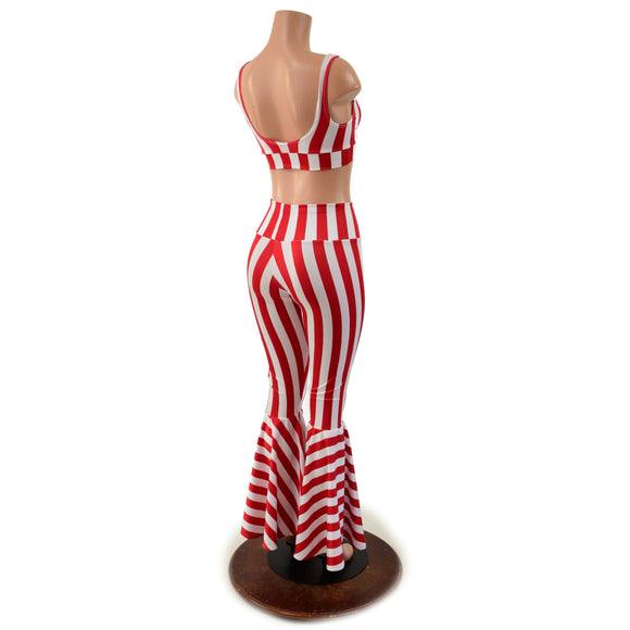 Red and White Striped High Waist Bell Bottom Flares and Starlette Bralette Set - Coquetry Clothing