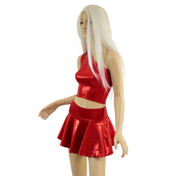 Red Sparkly Crop Top & Circle Cut Skirt Set - Coquetry Clothing