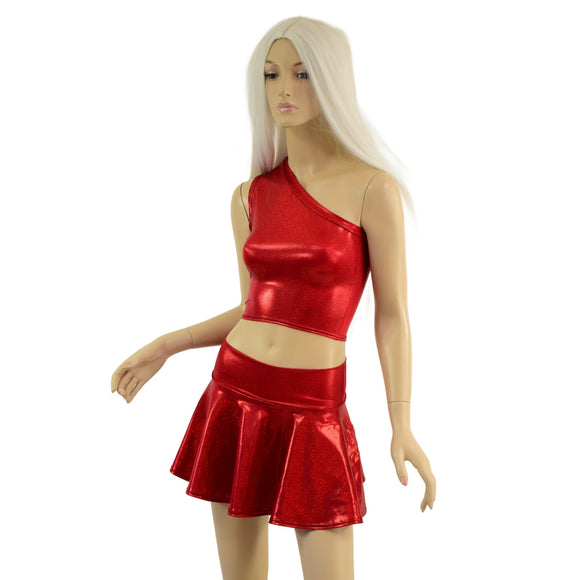 Red Sparkly Crop Top & Circle Cut Skirt Set - Coquetry Clothing