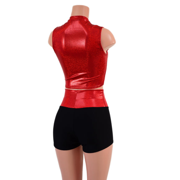 Red Sparkly Jewel and Black Zen 2pc Shorts and Crop Set - Coquetry Clothing