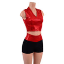 Red Sparkly Jewel and Black Zen 2pc Shorts and Crop Set - Coquetry Clothing
