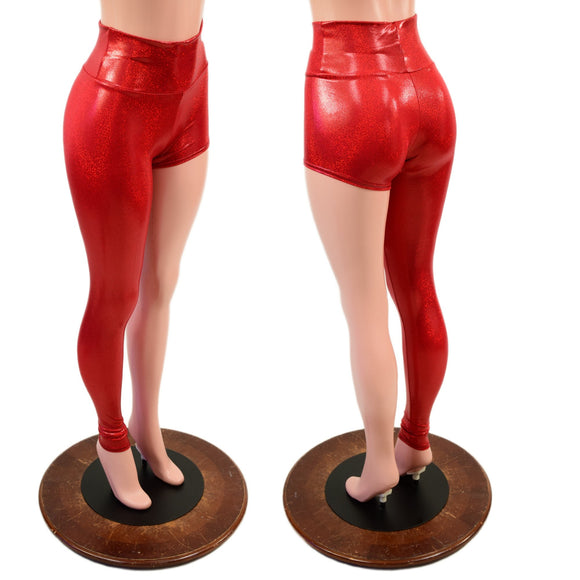 Red Sparkly Jewel Asymmetrical One Leg Leggings - Coquetry Clothing