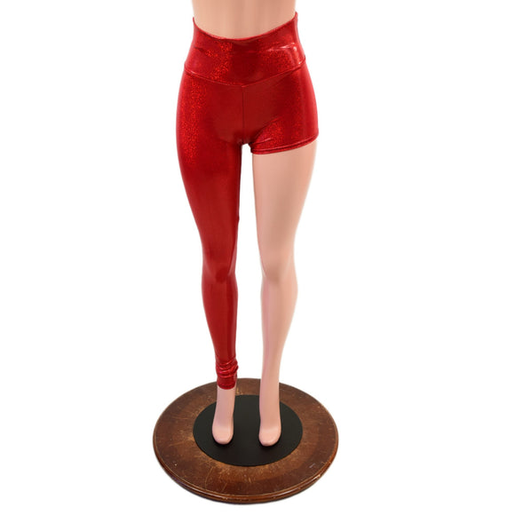 Red Sparkly Jewel Asymmetrical One Leg Leggings - Coquetry Clothing