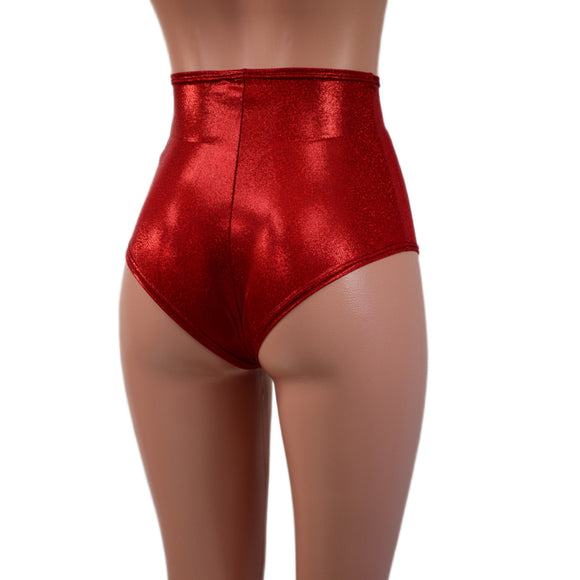 Red Sparkly Jewel High Waist Siren Shorts - Coquetry Clothing