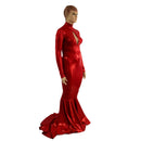 Red Sparkly Jewel Long Sleeve Puddle Train Gown with Keyhole - Coquetry Clothing