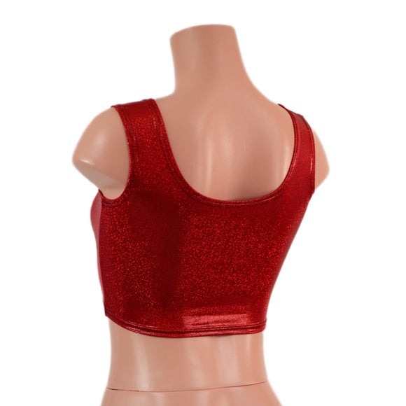 Red Sparkly Jewel MINI Crop Tank with Black Zipper Front - Coquetry Clothing