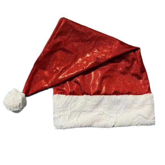 Red Sparkly Jewel Santa Hat with White Minky Trim - Coquetry Clothing